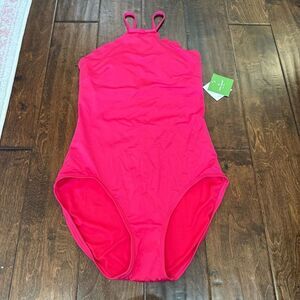 Kate Spade Core Solids Scalloped High Neck One Piece Swimsuit Pink Large NWT